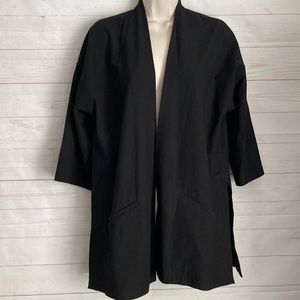 Eileen Fisher Size Small Black Open Front Cardigan Jacket 3/4 Sleeve Lagen-Look